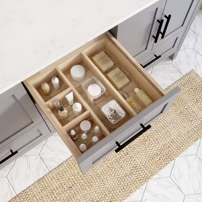 Houston 72 in. W x 22 in. D Bath Vanity in Gray Diamond Quartz Top with White Sink Power Bar and Drawer Organizer by ART BATHE