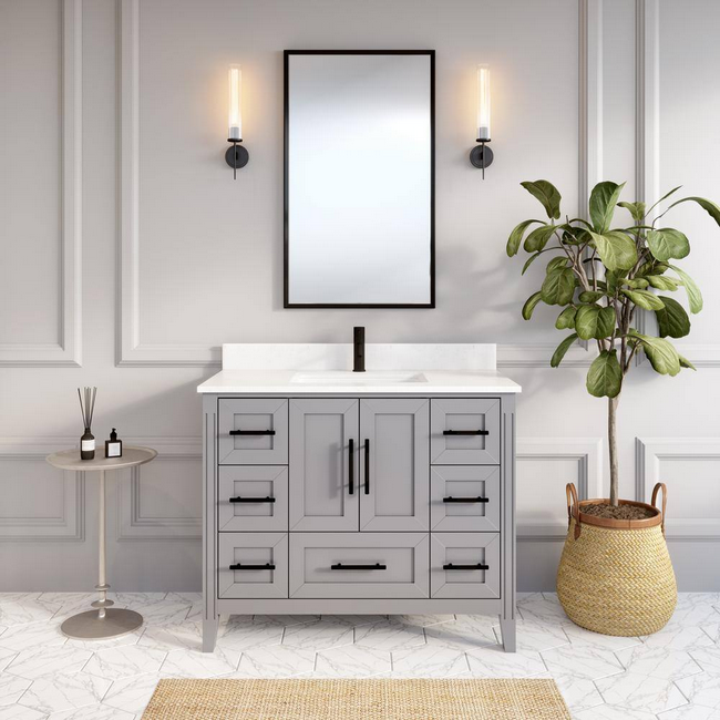 Art Bathe Houston 42" Bath Vanity in Gray Diamond Quartz Top with White Sink