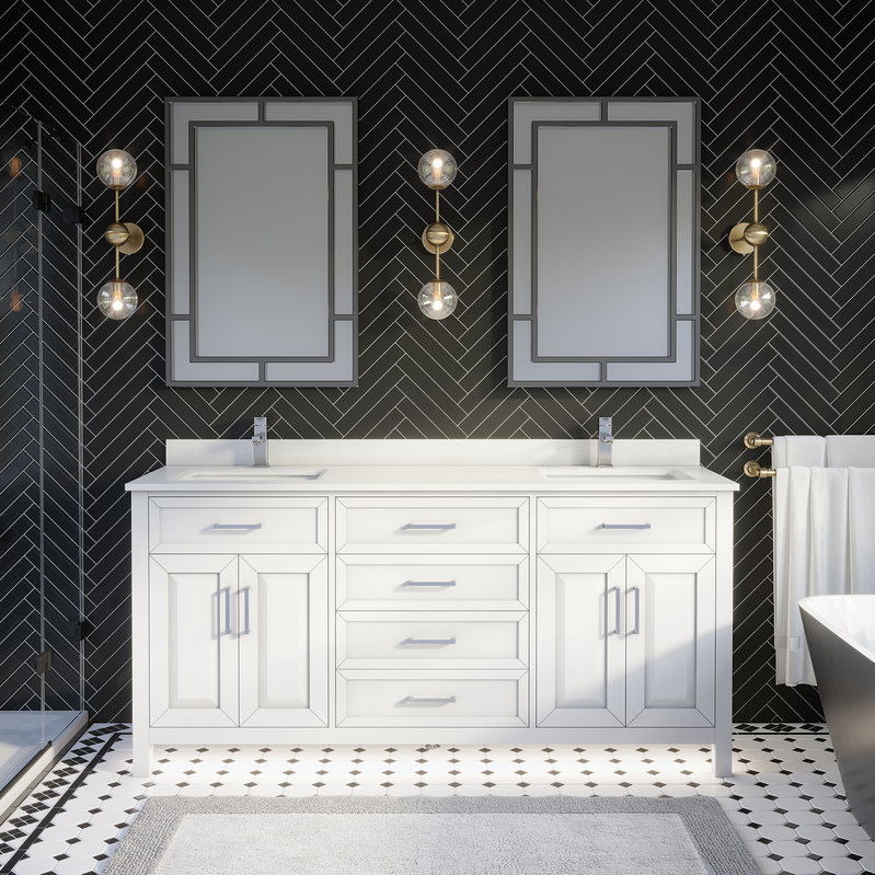 Spa Bathe Thomas 72-in White Undermount Double sink Bathroom Vanity w/ stone Top