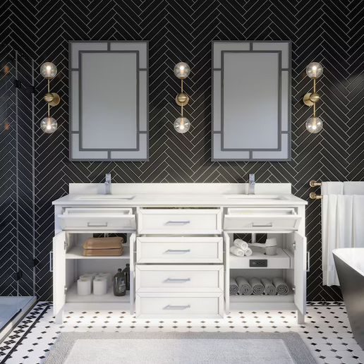 Spa Bathe Thomas 72-in White Undermount Double sink Bathroom Vanity w/ stone Top