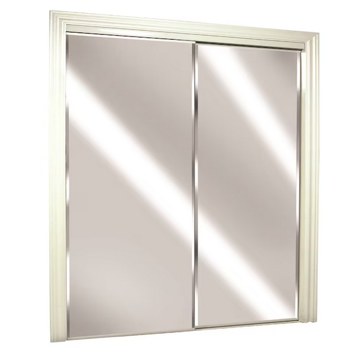RELIABILT 60-in x 80-in Flush Mirrored glass Prefinished Steel Closet Sliding Door