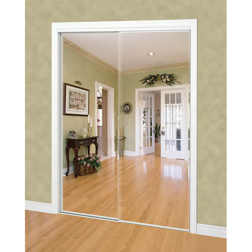 RELIABILT 60-in x 80-in Flush Mirrored glass Prefinished Steel Closet Sliding Door