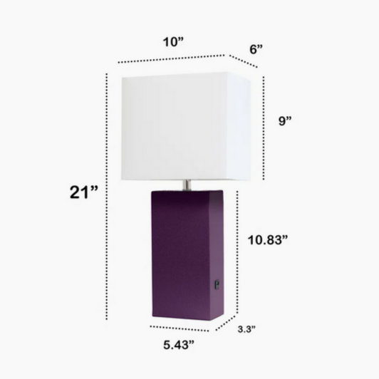 Leather Base Table Lamp with White Rectangular Linen Shade by Latitude Run w/ USB Port