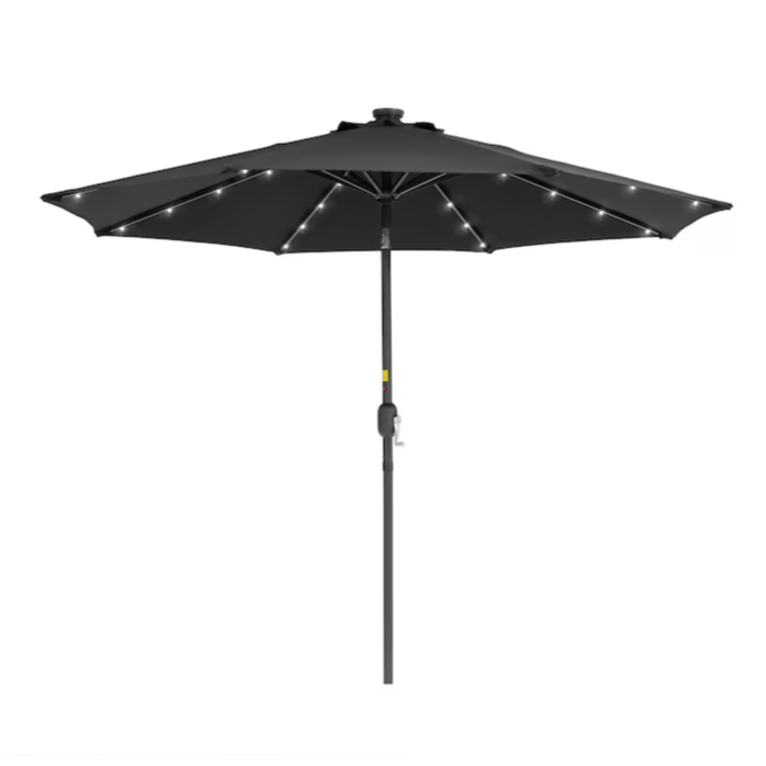 ACEGOSES 9-ft Steel Black Push-button Tilt Market Patio Umbrella with Lights