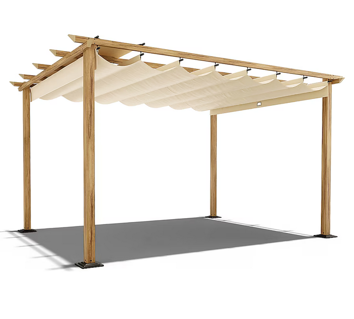 10' W x 13' L x 7'3" H Beige Metal Freestanding Pergola with Canopy