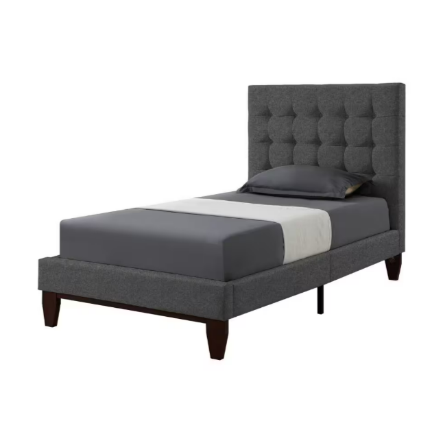 Inspired Home Telford Full Linen Platform Bed Upholstered Tufted Headboard - Grey