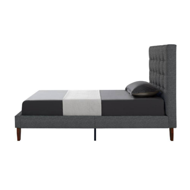 Inspired Home Telford Full Linen Platform Bed Upholstered Tufted Headboard - Grey
