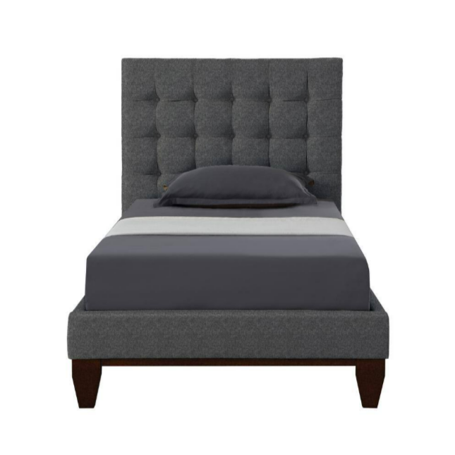 Inspired Home Telford Full Linen Platform Bed Upholstered Tufted Headboard - Grey