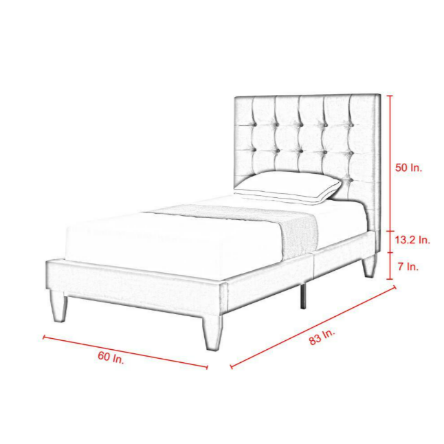 Inspired Home Telford Full Linen Platform Bed Upholstered Tufted Headboard - Grey