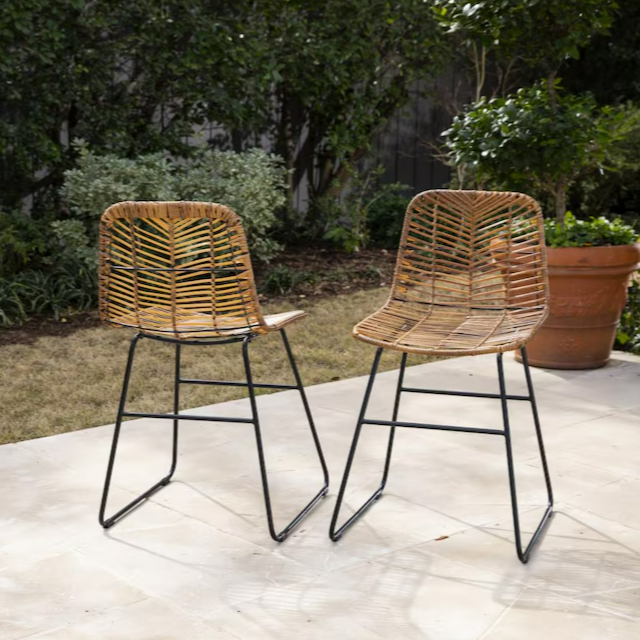South Shore Rattan Black Finish Iron Frame Stationary Bar Stool Chair - Set of 2