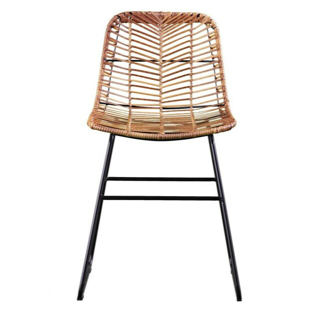 South Shore Rattan Black Finish Iron Frame Stationary Bar Stool Chair - Set of 2
