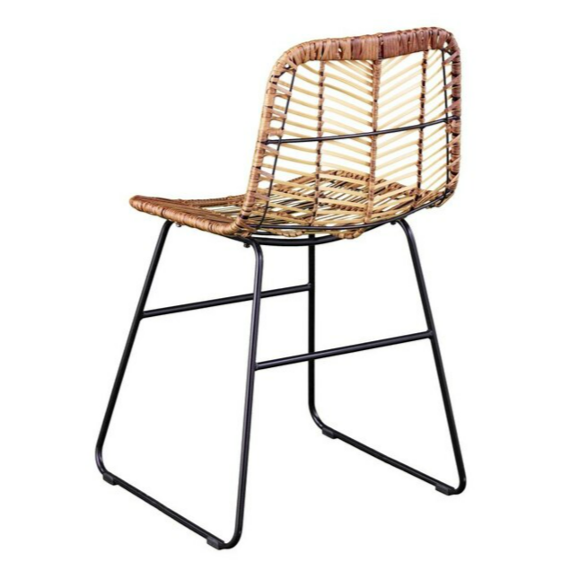 South Shore Rattan Black Finish Iron Frame Stationary Bar Stool Chair - Set of 2
