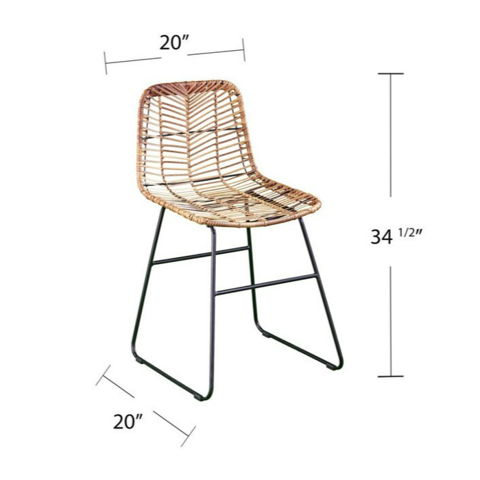 South Shore Rattan Black Finish Iron Frame Stationary Bar Stool Chair - Set of 2