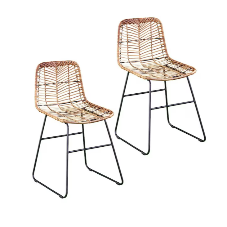 South Shore Rattan Black Finish Iron Frame Stationary Bar Stool Chair - Set of 2