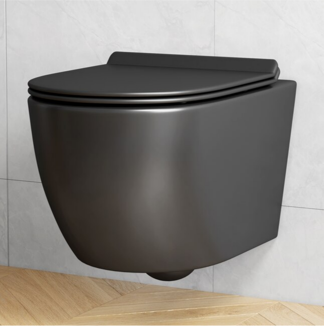 Eridanus Hampton Matte Black D-shape Wall-hung Dual Slow Close Toilet