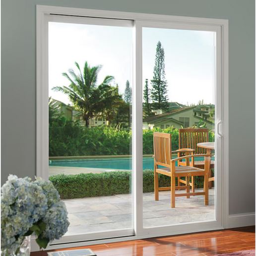Energy Guide  Milgard V400 Tuscany Series 68" x 93" Jamb White Vinyl Left-hand Sliding Patio Door Glass