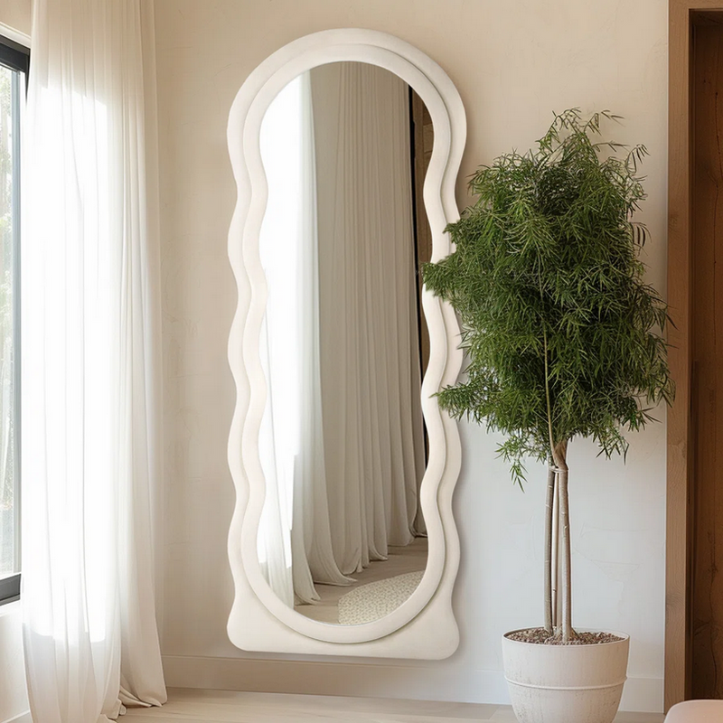 Wrought 63" x 24" Irregular Wavy Mirror Full Length Mirror With Flannel Frame, White