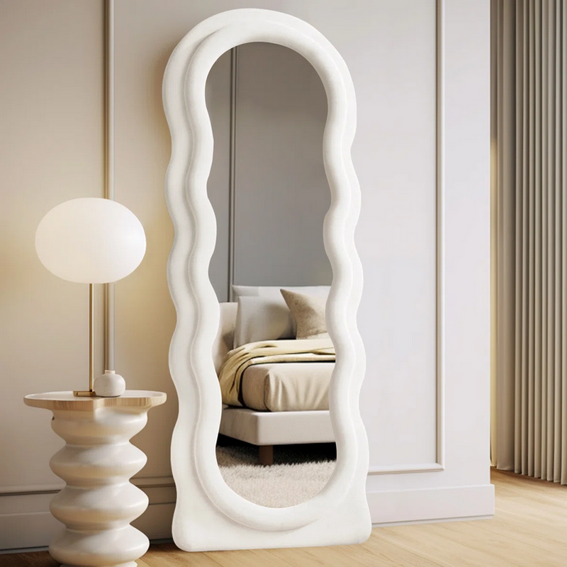 Wrought 63" x 24" Irregular Wavy Mirror Full Length Mirror With Flannel Frame, White