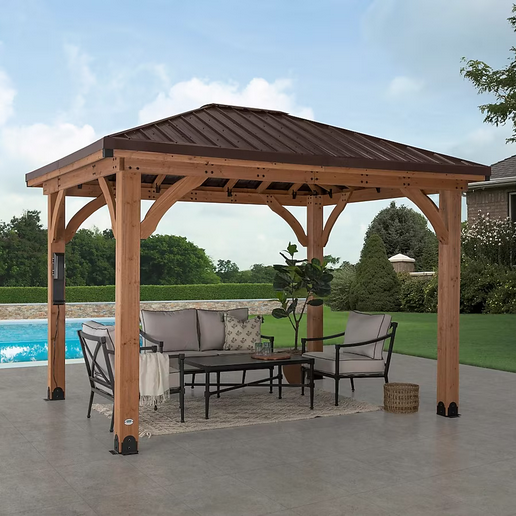 Backyard Discovery 10-ft x 12-ft Barrington Brown Gazebo with Hardtop Roof