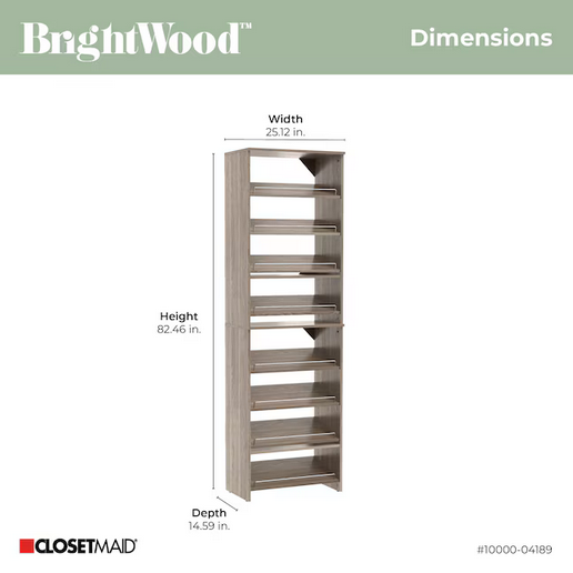 ClosetMaid BrightWood 25" x 82.5" x 14.59" Latte Shoe storage