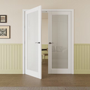 JUJUBON 56 in. x 80 in. White 2-Lite Frosted Glass Double Prehung Interior French Door with T-Astragal