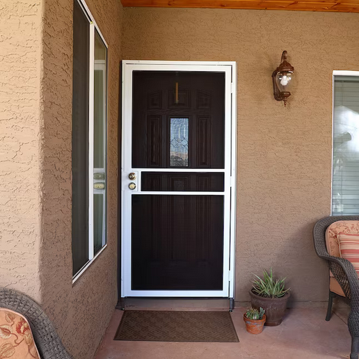 RELIABILT Pasadena 30" x 80" White Steel Surface Universal/Reversible Security Door/ Black Screen