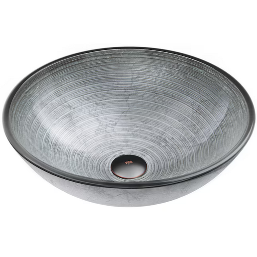 VIGO Simply Glass 17-in Vessel Round Modern Simply Silver Bathroom Sink
