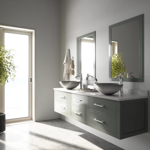 VIGO Simply Glass 17-in Vessel Round Modern Simply Silver Bathroom Sink