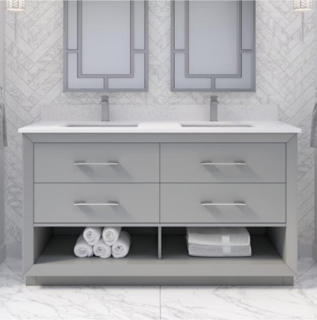 Ikou Inc. Ronaldo 60" Vanity w/ Power Bar & Drawer Organizer