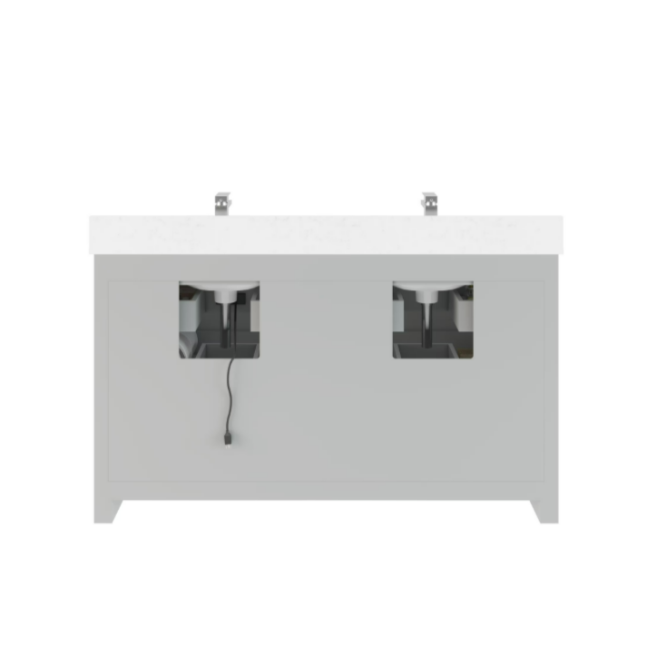 Ikou Inc. Ronaldo 60" Vanity w/ Power Bar & Drawer Organizer