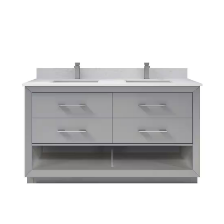 Ikou Inc. Ronaldo 60" Vanity w/ Power Bar & Drawer Organizer
