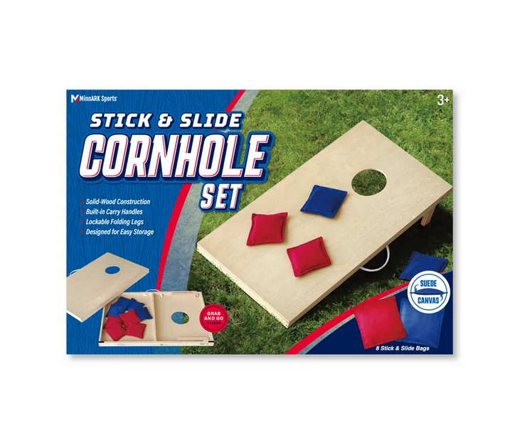 MinnArk Cornhole Wooden, Stick & Slide, 10 Pieces, 2 Boards, 8 Bean Bags