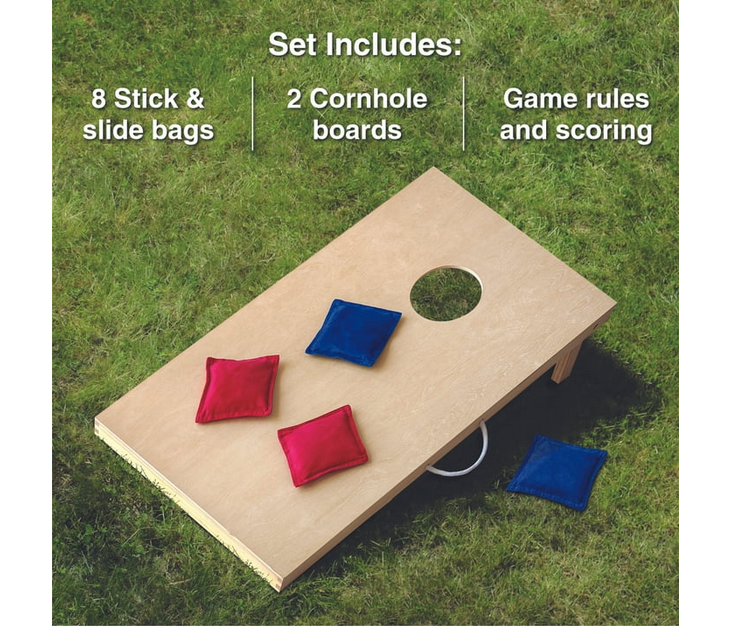 MinnArk Cornhole Wooden, Stick & Slide, 10 Pieces, 2 Boards, 8 Bean Bags