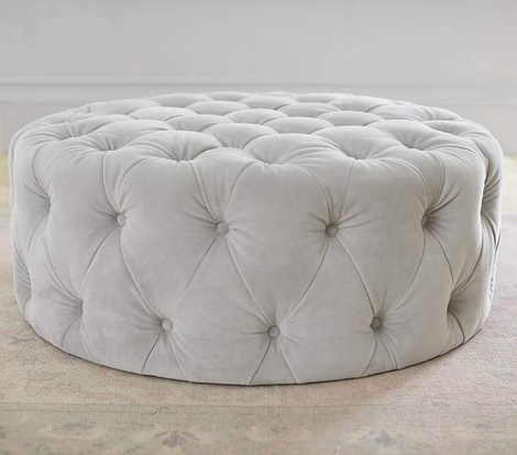 PB Kids Monique Lhuillier, Large Round Tufted Ottoman, Gray Velvet