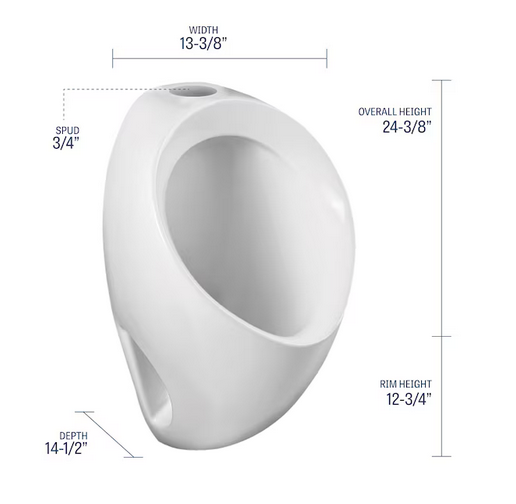 Mansfield 0.13GPF (0.49 LPF) White WaterSense Wall-mounted Urinal