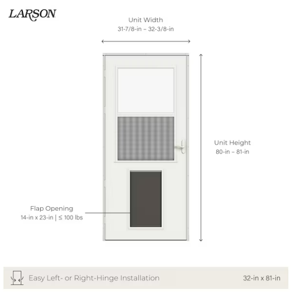 Larson20 Pet XL Highview 32-in x 81-in Reversible Hinge Storm Door - White