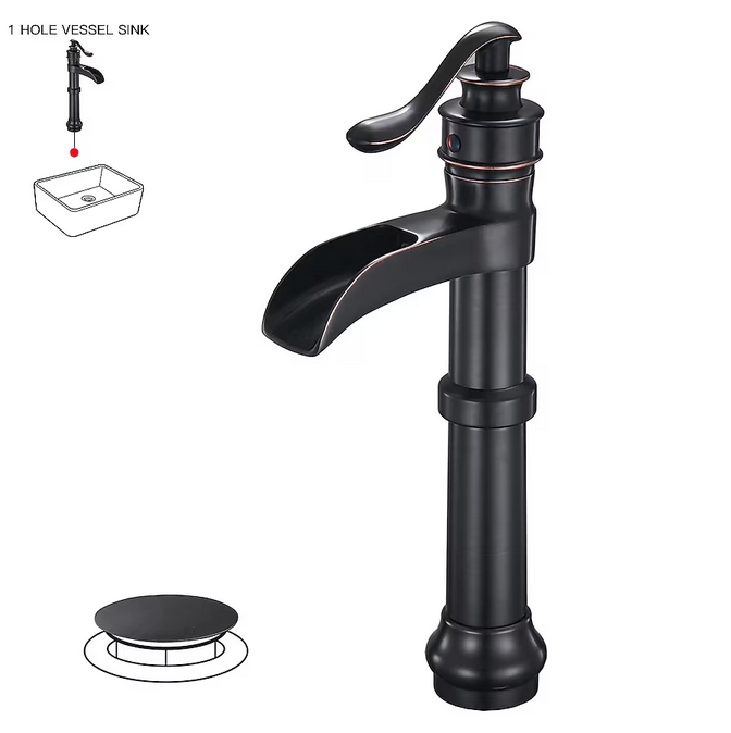 BWE Oil Rubbed Bronze Vessel 1-handle WaterSense Waterfall Handle with Drain