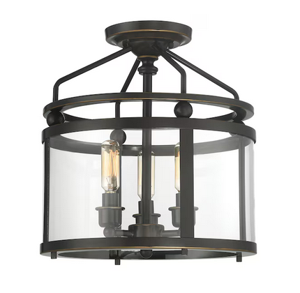 Quoizel Norfolk 3 -Light 11.87-in Gloss Bronze Semi Flush Mount Light