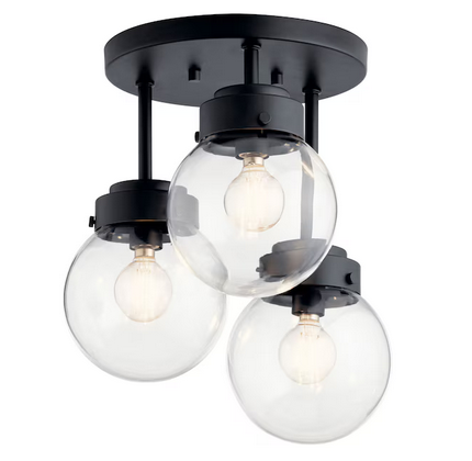 Kichler Strabo 3 -Light 12-in Black Semi Flush Mount Light