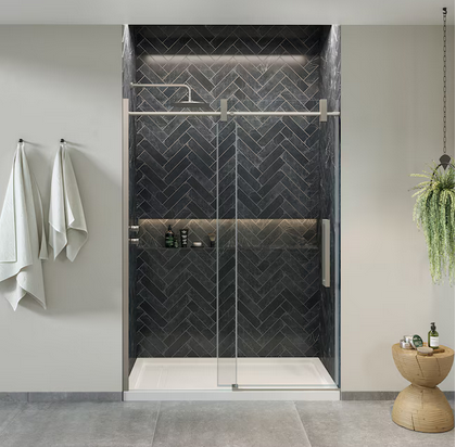 allen + roth Bennet Satin Nickel 57"-60"W x 78.74"H Frameless Clear Glass Sliding Shower door