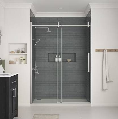 allen + roth Bennet Satin Nickel 57"-60"W x 78.74"H Frameless Clear Glass Sliding Shower door