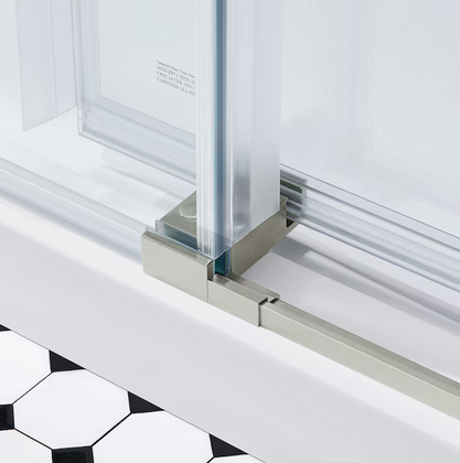 allen + roth Bennet Satin Nickel 57"-60"W x 78.74"H Frameless Clear Glass Sliding Shower door
