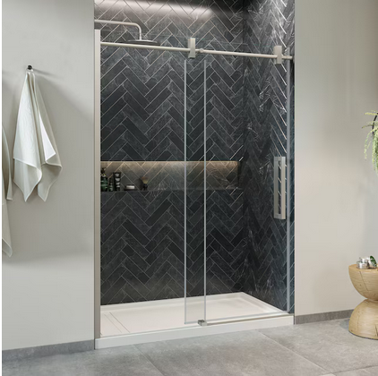 allen + roth Bennet Satin Nickel 57"-60"W x 78.74"H Frameless Clear Glass Sliding Shower door