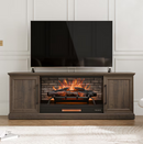 allen + roth 72-in W Brown Walnut TV Stand with Infrared quartz Flat Wall Electric Fireplace