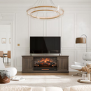 allen + roth 72-in W Brown Walnut TV Stand with Infrared quartz Flat Wall Electric Fireplace