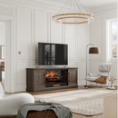 allen + roth 72-in W Brown Walnut TV Stand with Infrared quartz Flat Wall Electric Fireplace