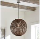 allen + roth Cleo 1 -Light Raw iron Canopy with Dark Natural Rattan Shade Traditional Rattan Cage Globe Large Hanging Pendant Light
