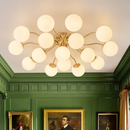 Sputnik 40" W 16-Light Opal Glass Brass Semi-Flush Mount