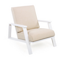 Patio Lounge Chair, Outdoor Club Chair with Beige Cushion and White Acacia Wood Frame