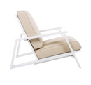 Patio Lounge Chair, Outdoor Club Chair with Beige Cushion and White Acacia Wood Frame